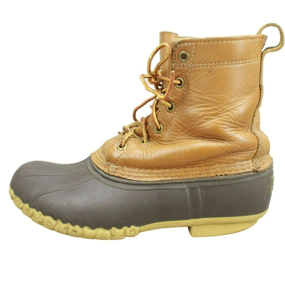 LL Bean Brown Leather Lace Up Round Toe Unlined Ankle Duck Boots Size 9 M